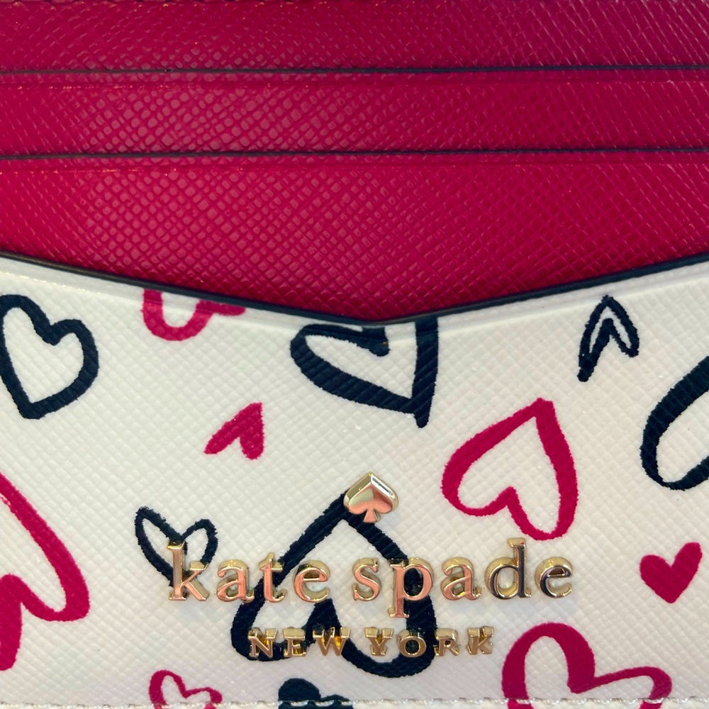 NWT!♠️❤️KATE SPADE RED & BLACK HEARTS SCRIBBLE PRINT CARD CASE! - Picture 2 of 6